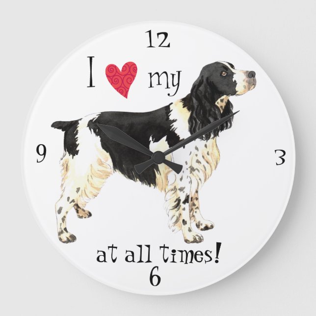 I Liebe mein englischer SpringerSpaniel Große Wanduhr (Vorderseite)