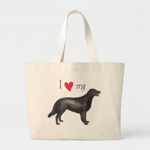 I Liebe mein Flach-Überzogener Retriever Jumbo Stoffbeutel