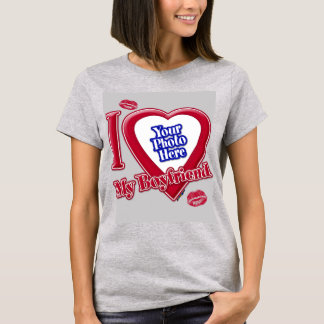 I Liebe Mein Freund Foto Red Heart Kiss Grau T-Shirt