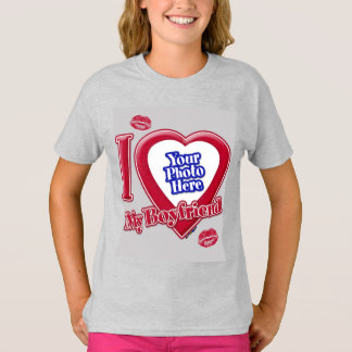 I Liebe Mein Freund Foto Red Heart Kiss Grau T-Shirt