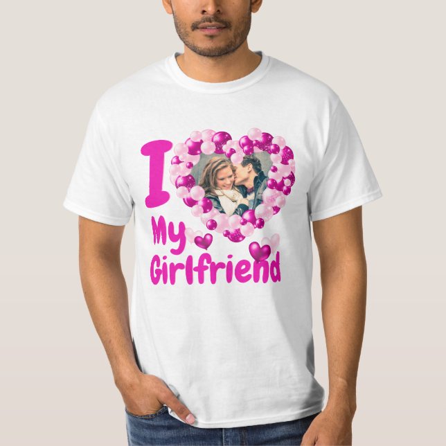 I Liebe Mein Freund Hot Pink Custom Foto T - Shirt (Vorderseite)