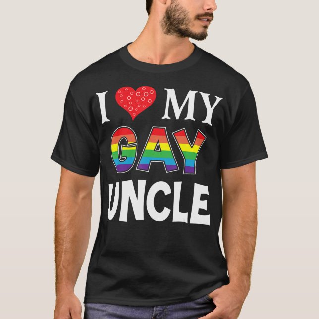 I Liebe Mein Gay Oncle LGBT Lesbischer Regenbogen- T-Shirt (Vorderseite)