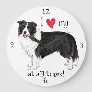 I Liebe mein Grenzcollie Große Wanduhr