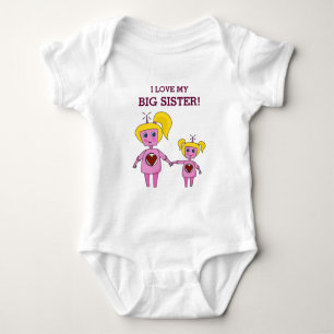I Liebe mein große Schwestergeek-Rosa-Roboter Baby Strampler