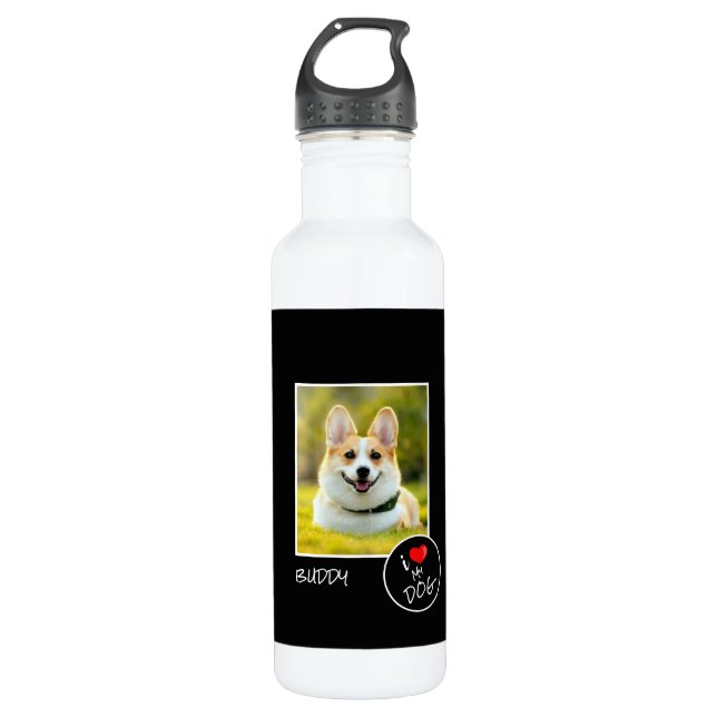 I Liebe Mein Hund, Custom Foto - Heimtiere lieben Edelstahlflasche (Vorderseite)