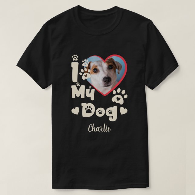 I Liebe Mein Hund Herz Personalisiert Foto & Name T-Shirt (Design vorne)