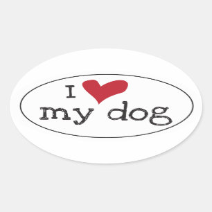 I Liebe mein Hundeaufkleber Ovaler Aufkleber