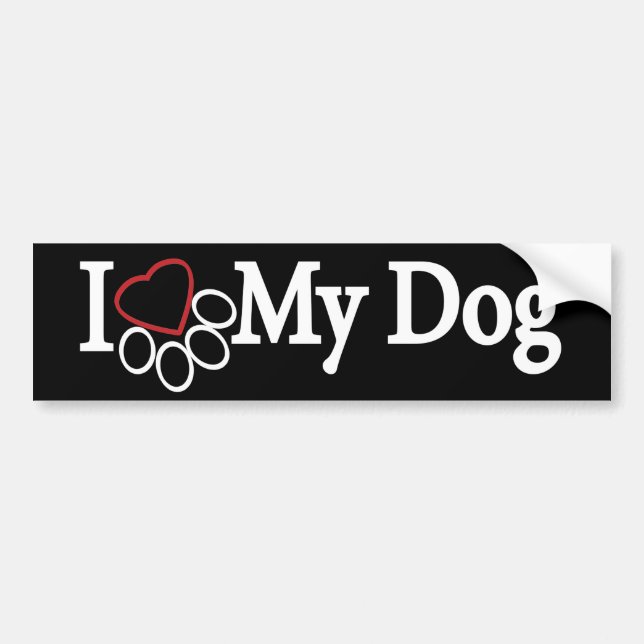 I Liebe mein Hundeweiß auf schwarzem Autoaufkleber (Vorne)