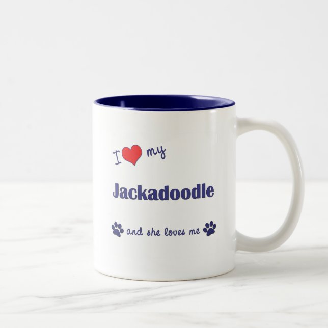 I Liebe mein Jackadoodle (weiblicher Hund) Zweifarbige Tasse (Rechts)
