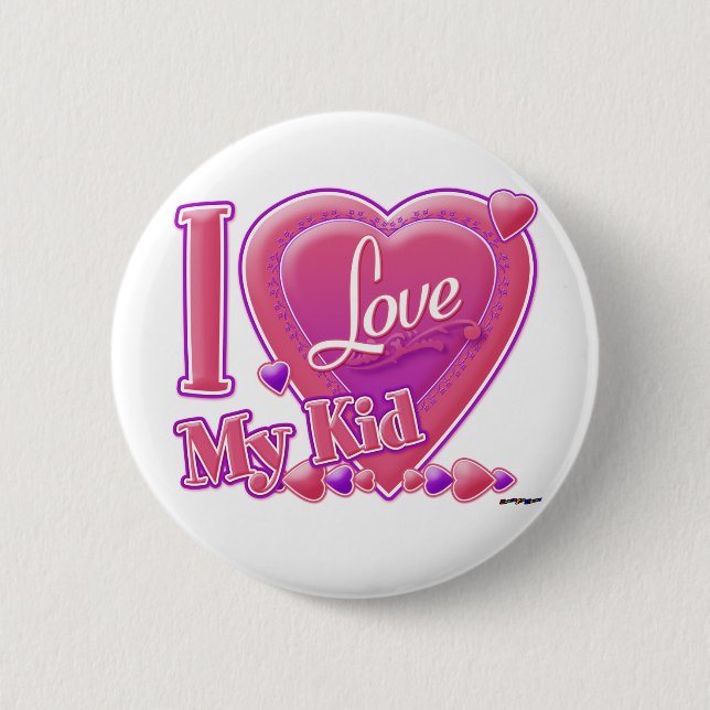 I Liebe Mein Kind rosa/lila - Herz Button (Vorderseite)