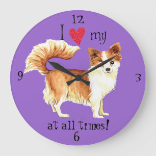 I Liebe mein langer MantelChihuahua Große Wanduhr