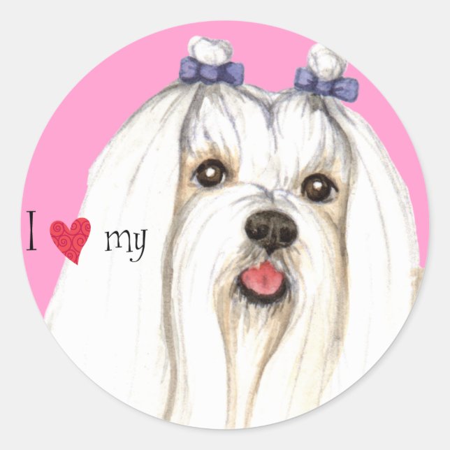 I Liebe mein Maltesisch Runder Aufkleber (Vorderseite)