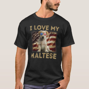I Liebe Mein maltesischer Vater Mama American Flag T-Shirt