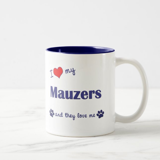 I Liebe mein Mauzers (mehrfache Hunde) Zweifarbige Tasse (Rechts)
