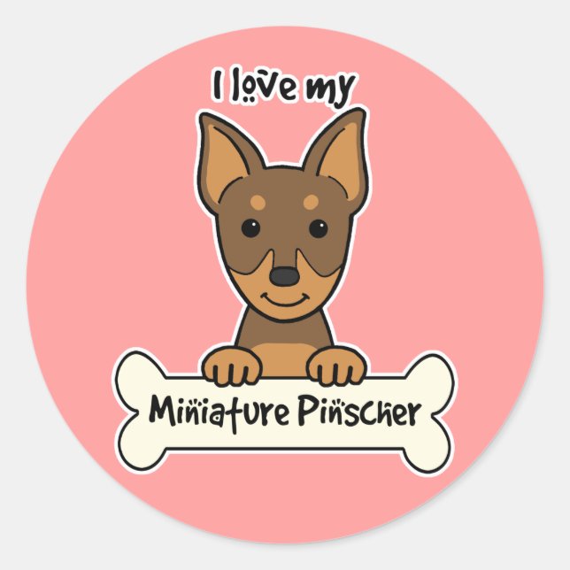 I Liebe Mein Miniaturpinscher Runder Aufkleber (Vorderseite)