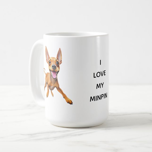 I LIEBE MEIN MINPIN Mininpin Minipinscher Hundedat Kaffeetasse (Vorderseite Links)