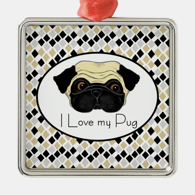 I Liebe mein Mops Silbernes Ornament (Vorne)