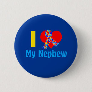 I Liebe mein Neffe-Autismus-Bewusstseins-Blau Button
