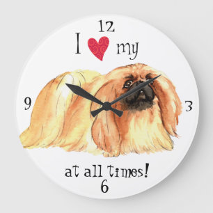 I Liebe mein Pekingese Große Wanduhr