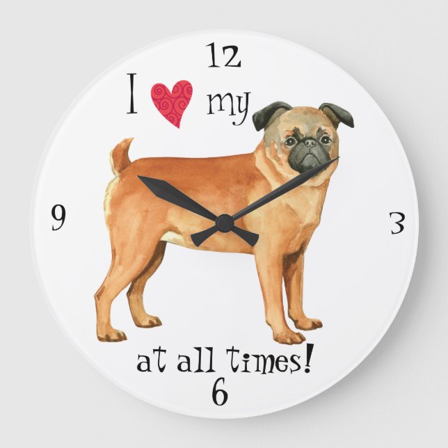I Liebe mein Petit Brabancon Große Wanduhr (Vorderseite)