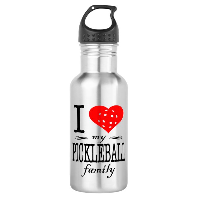 I Liebe mein Pickleball Familien-Sprichwort Edelstahlflasche (Vorderseite)