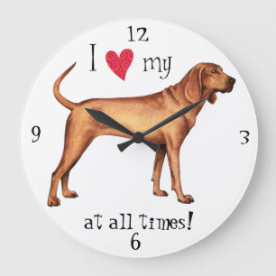 I Liebe mein Redbone Coonhound Große Wanduhr