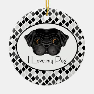 I Liebe Mein schwarzer Mops Niedlicher schwarzer M Keramik Ornament