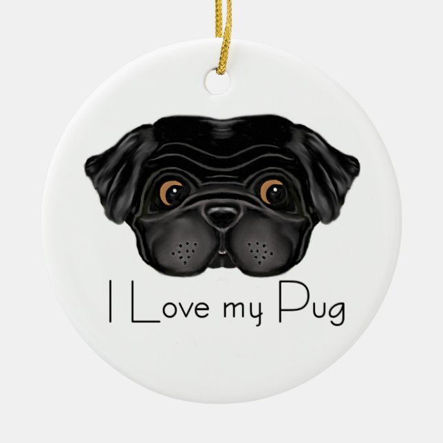 I Liebe Mein schwarzer Mops Niedlicher schwarzer M Keramikornament (Vorne)