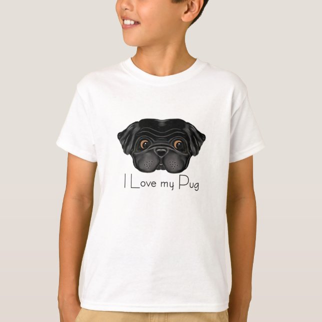 I Liebe Mein schwarzer Mops Niedlicher schwarzer M T-Shirt (Vorderseite)