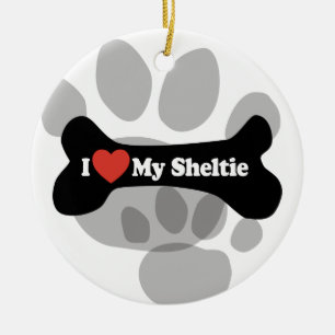 I Liebe mein Sheltie - Hundeknochen Keramik Ornament