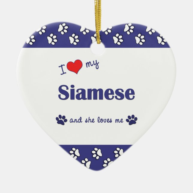 I Liebe mein siamesisches (weibliche Katze) Keramikornament (Vorne)