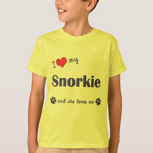 I Liebe mein Snorkie (weiblicher Hund) T-Shirt (Vorderseite)