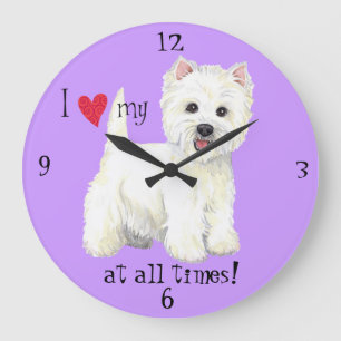 I Liebe mein Westie Große Wanduhr
