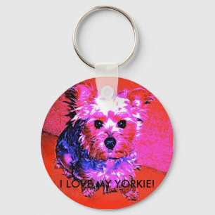I LIEBE MEIN YORKIE! ROSA U. BLAUER SCHLÜSSELANHÄNGER
