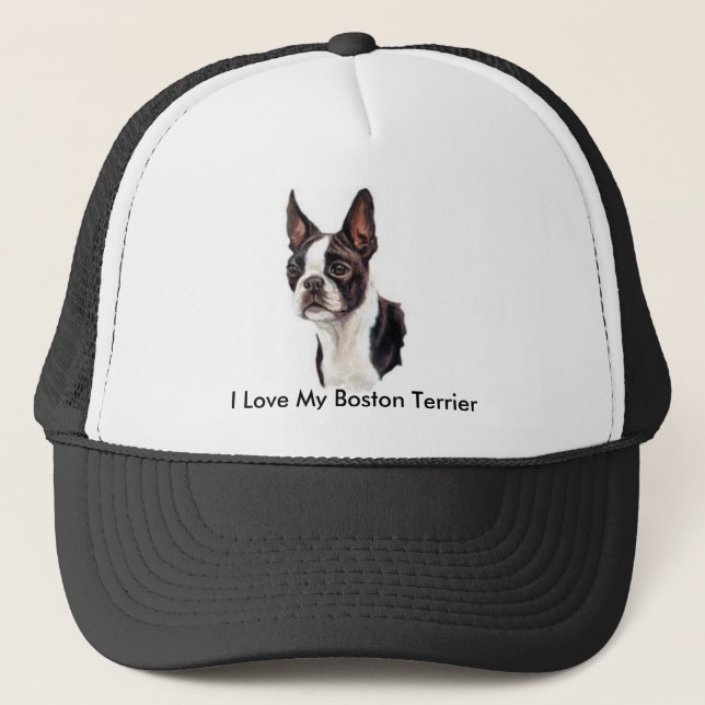 I Liebe meine Boston-Terrier-Kappe Truckerkappe (Vorderseite)