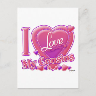 I Liebe Meine Cousins rosa/lila - Herz Postkarte