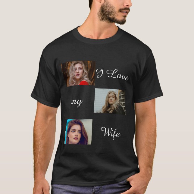I Liebe Meine Ehefrau Custom 3 Foto Collage Foto  T-Shirt (Vorderseite)