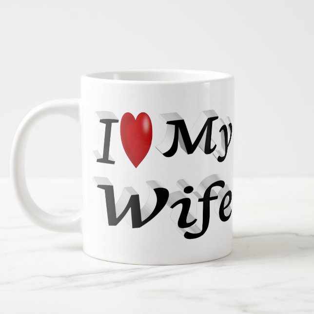 I Liebe Meine Ehefrau niedlicher schwarzer Text Jumbo-Tasse (Links)
