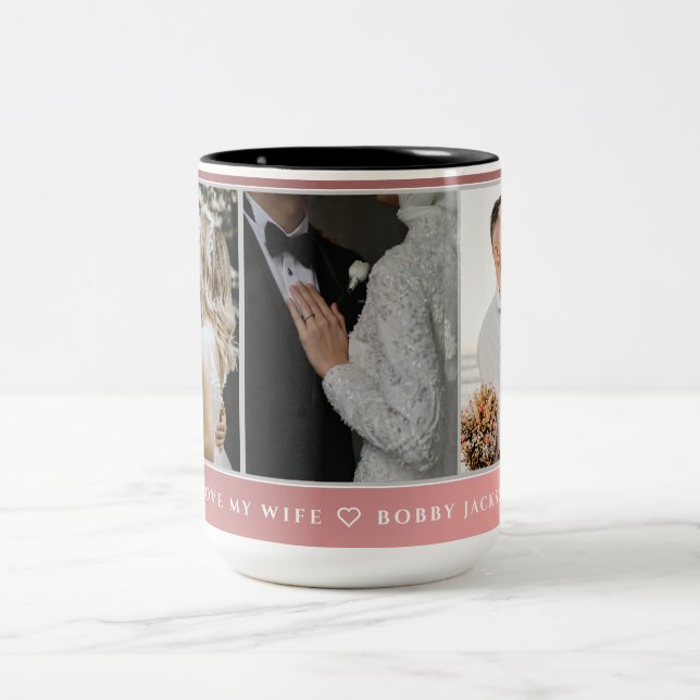 I Liebe Meine Ehefrau Personalisiert 3 Fotos Zweifarbige Tasse (Mittel)