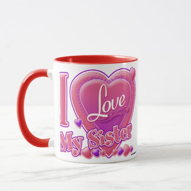 I Liebe Meine Schwester rosa/lila - Herz Tasse (Links)