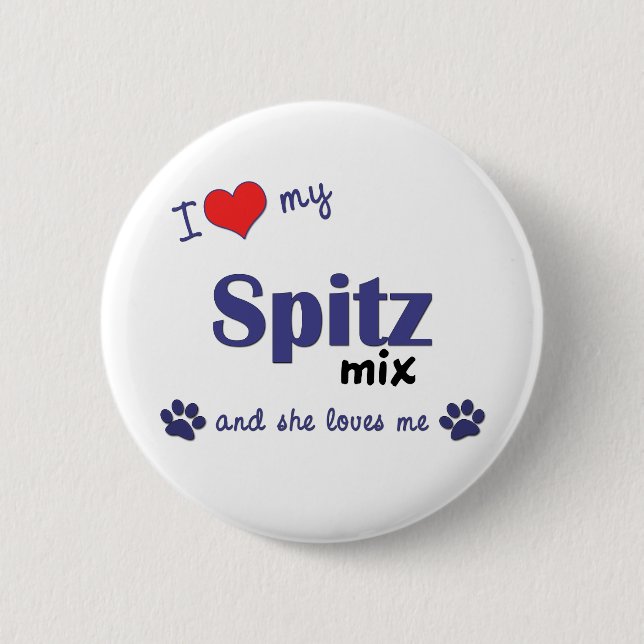 I Liebe meine Spitz-Mischung (weiblicher Hund) Button (Vorderseite)