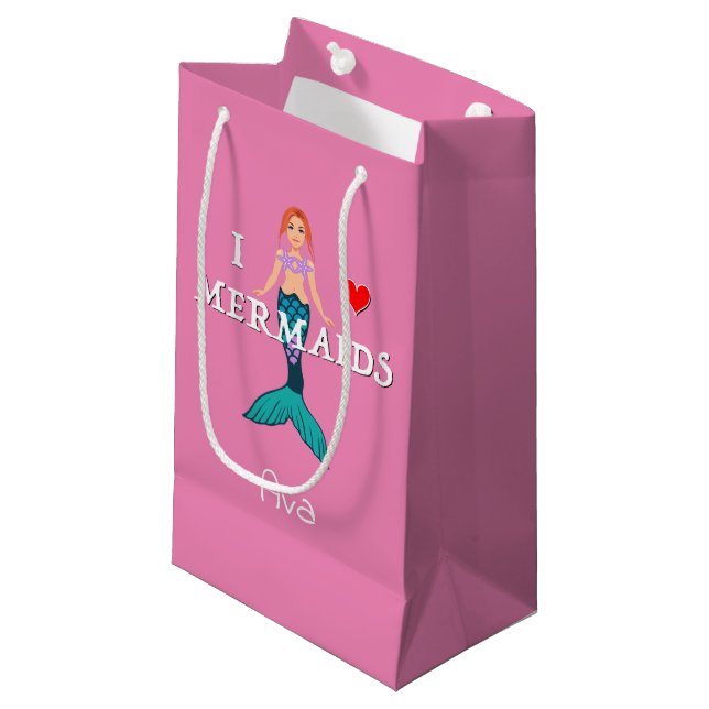 I Liebe Mermaids Design - Geschenktasche - Klein Kleine Geschenktüte (Vorderseite Schrägansicht)