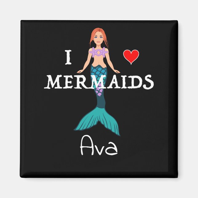 I Liebe Mermaids Design - Square Magnet Button (Vorne)