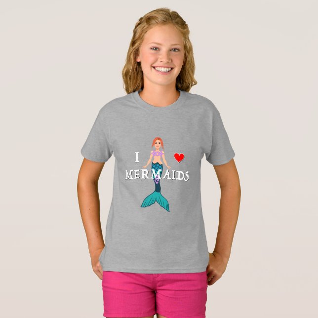 I Liebe Mermaids Design - T - Shirt für Mädchen (Vorne ganz)