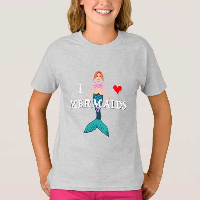 I Liebe Mermaids Design - T - Shirt für Mädchen (Vorderseite)