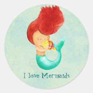I Liebe Mermaids Runder Aufkleber
