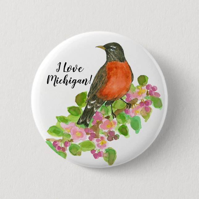 I Liebe Michigan American Robin Button (Vorderseite)