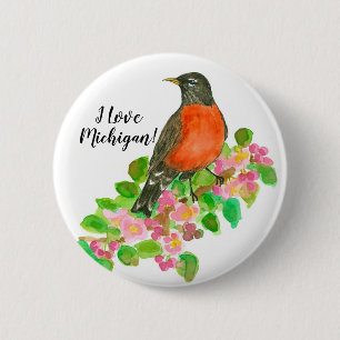 I Liebe Michigan American Robin Button