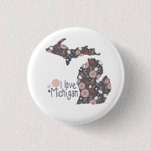 I Liebe Michigan Playful Floral Pink Brown Black Button