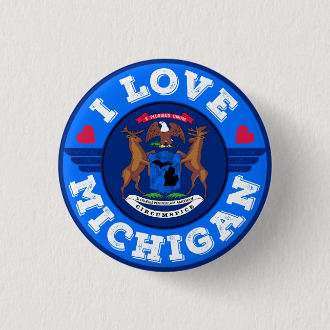 I Liebe Michigan Staat Karte und Flagge Button (Vorderseite)